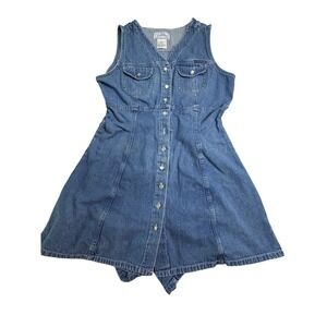 Vintage 90s Y2K TRUE BLUE Denim Romper Jumpsuit Dress Size 9/10 Missing Button